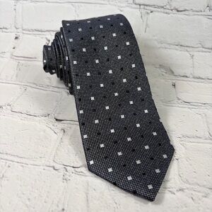 Yves Saint Laurent Grey/Black/White Square Pattern Silk Tie Made in Italy